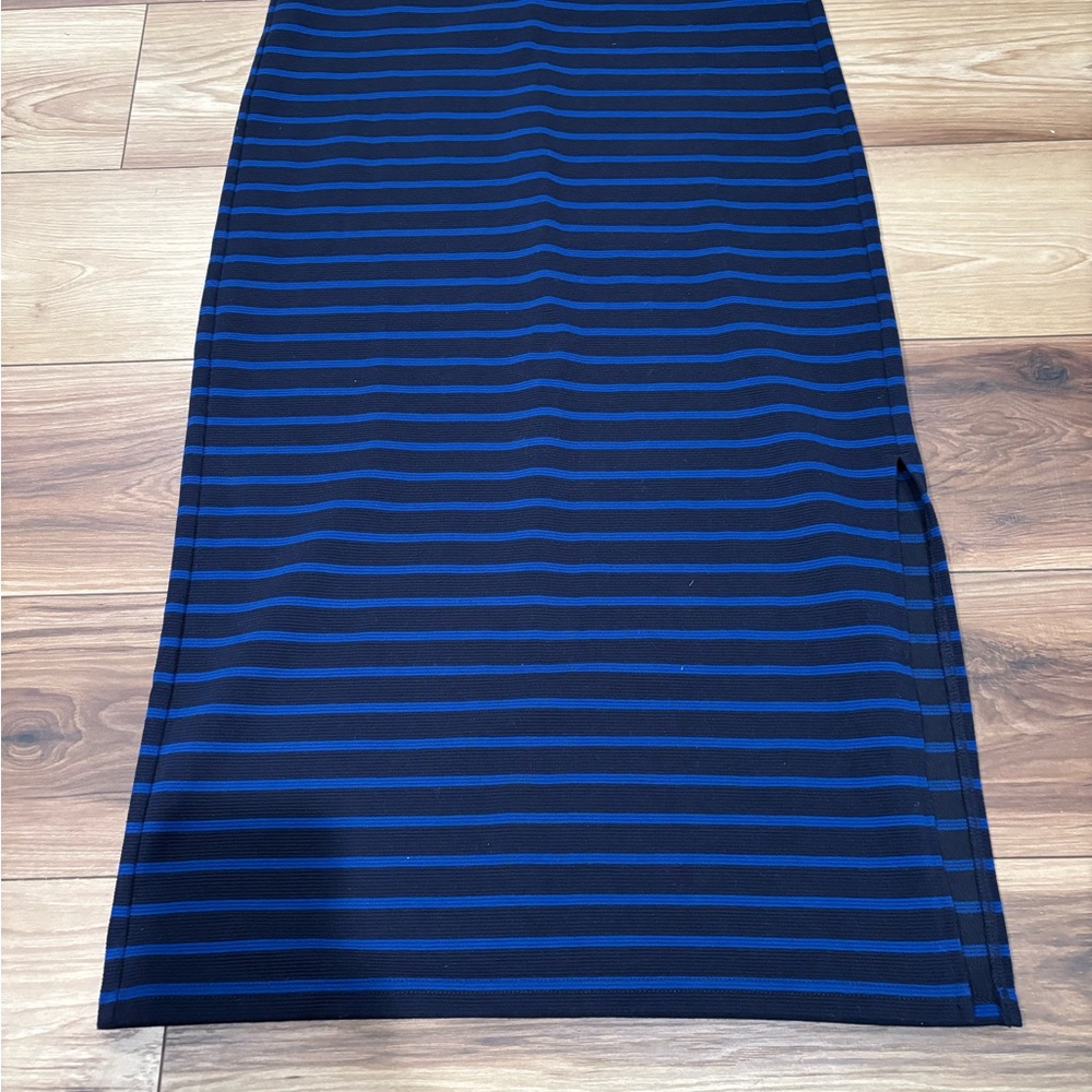 LOFT Women's Navy and Black Striped Midi Skirt - Picture 3 of 6